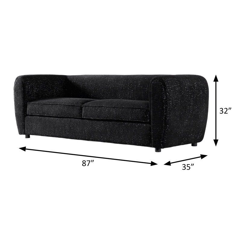 Canapé contemporain l 87 po, noir, Noir