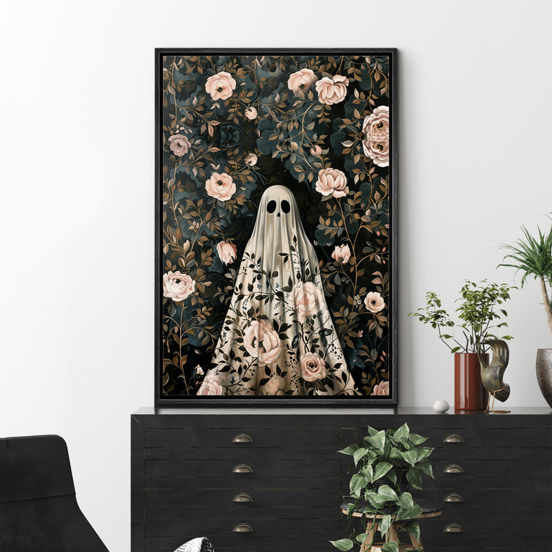Ghost Moody, animaux gothiques foncés, œuvres d'art botaniques foncées, Noir, H 36 po x l 24 po