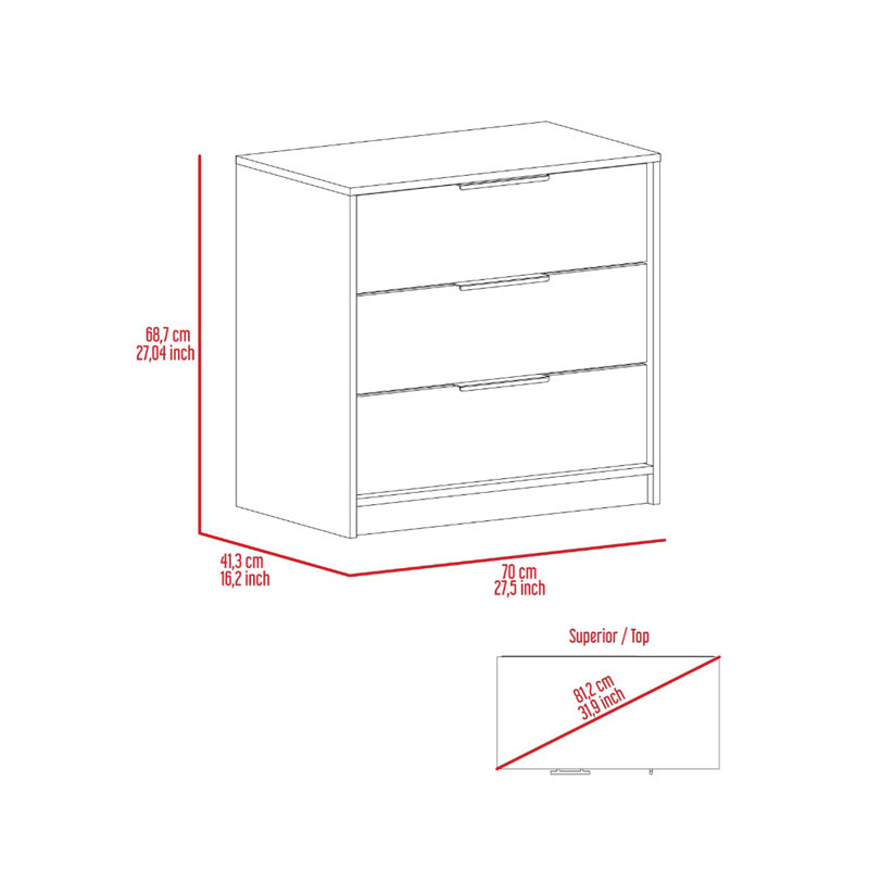 Commode 3 tiroirs N 27,5 po Nasura, Crème