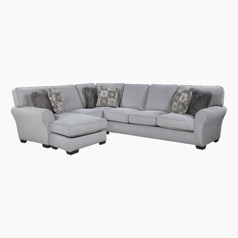 Lasya 130.5" Modern & Contemporary Chenille 2-Piece Reversible Sectional with Reversible Configuration & 6 Décor Pillows