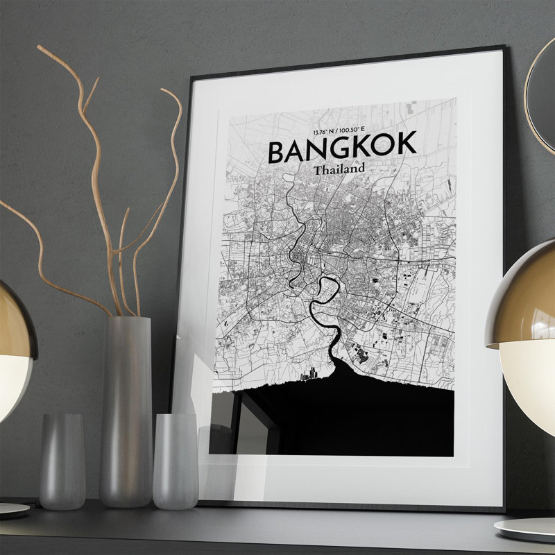 Bangkok City Map In Ink - No Frame Print, 36cm H x 24cm W x 0.05cm D