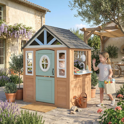 HOMCOM 115.5cm W x 97.3cm D Playhouse with Kitchen