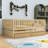 Wooden Daybed with Safety Guardrails and Convertible Split Design-720092950-720092949