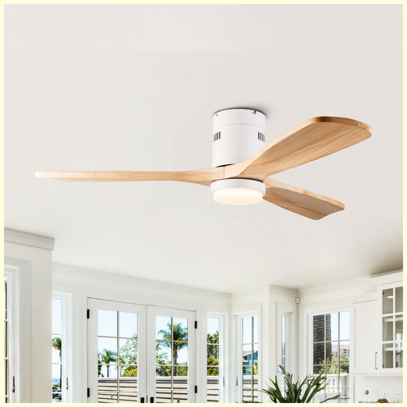 Ventilateur de plafond à profil bas 52 pouces avec lumière et télécommande, montage encastré, réversible, 3CCT, à intensité variable, silencieux, ventilateur de chambre à coucher, intérieur / extérieur