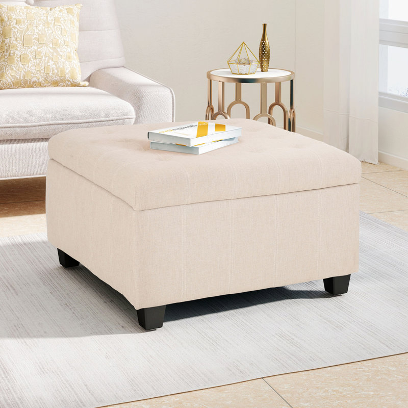 Repose-pieds capitonné avec rangement Anikait, Tissu couleur blé