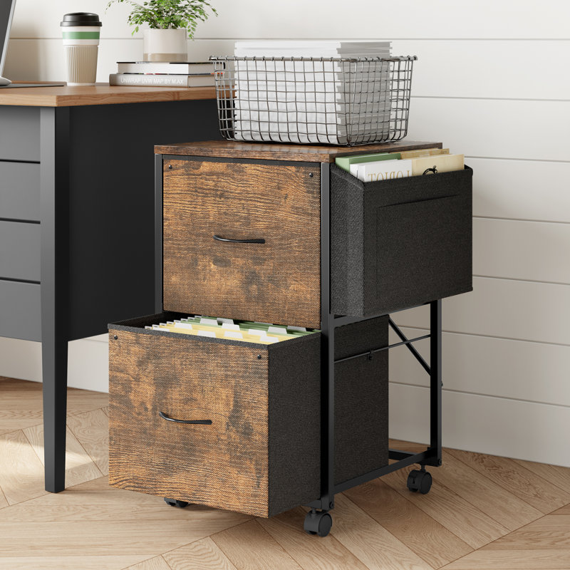 Classeur en bois 15 po avec 2 tiroirs et roulettes