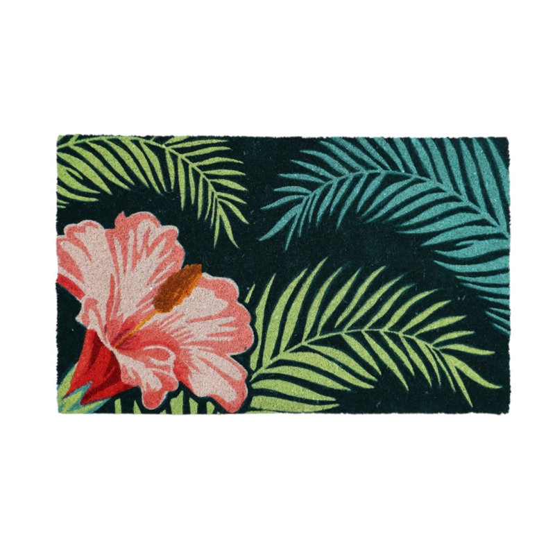 Paillasson d'extérieur en fibre de coco bleu et rose 18 po x 30 po