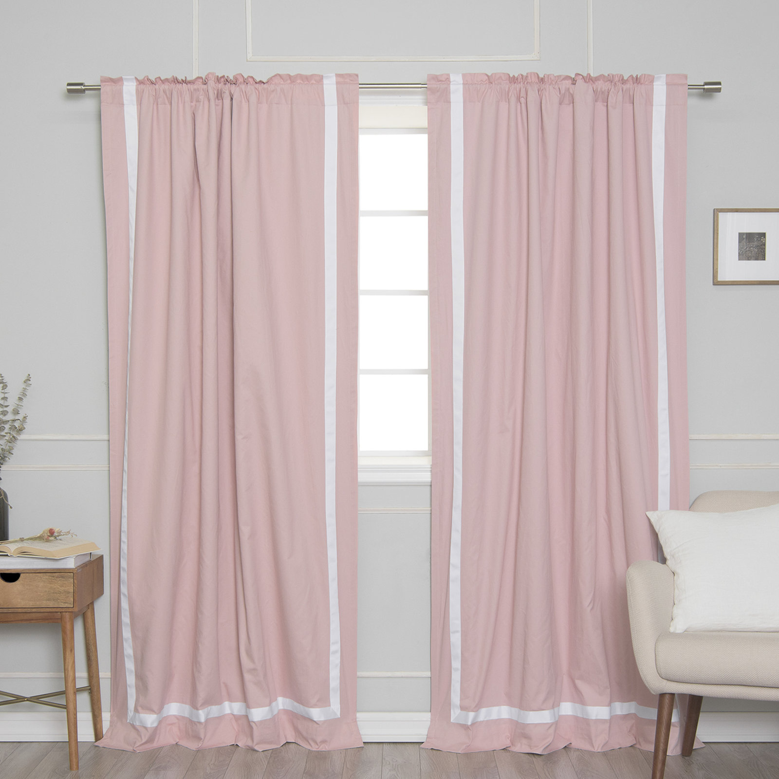 Nico Blackout Cotton Curtain Panel Set, Pink/White
