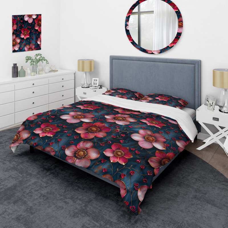 Ensemble de housse de couette Pink Floral Fantasy Gardens - Modern, Housse de couette très grand et 2 très grandes t