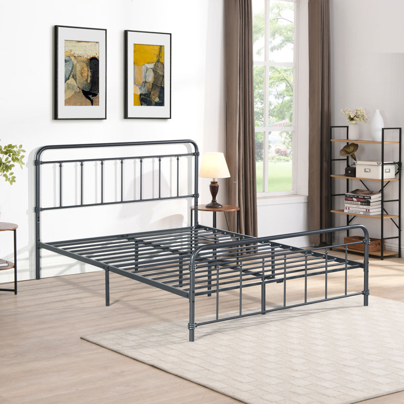 Lit plateforme double en métal Justine, Grand, Gris foncé