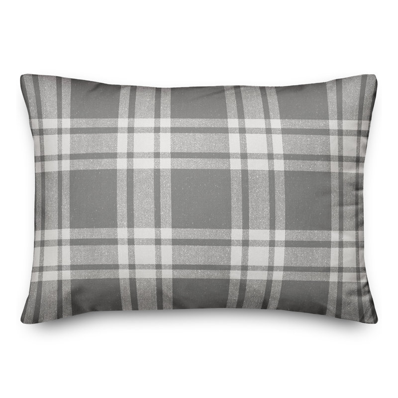 Housse et insert de coussin rectangulaire d'extérieur à carreaux Distress 17, gris