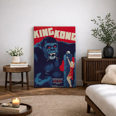 Vintage King Kong Movie Poster Artwork, Retro Classic Monster Film Pictures, Framed Canvas Giclee Print Wall Art