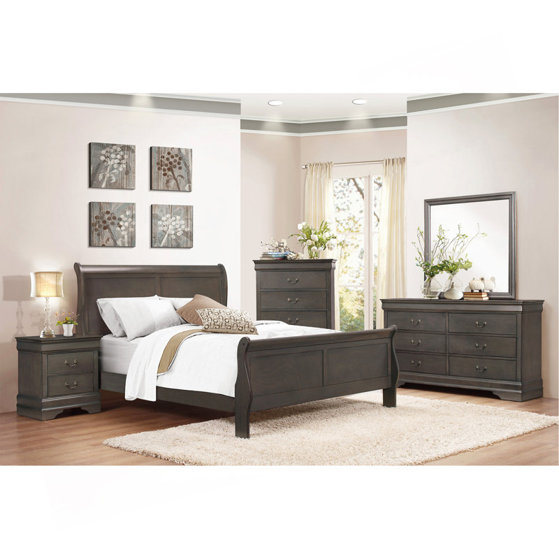 Mobilier de chambre à coucher 1pc, gris, Lit double