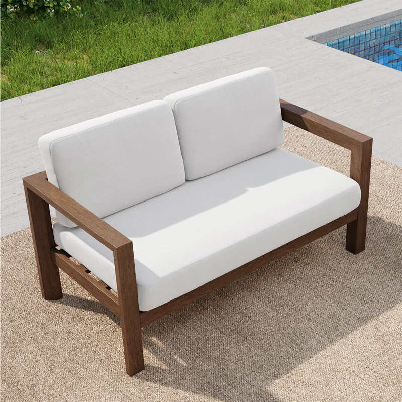 Canapé d'extérieur en bois massif pour patio, Beige