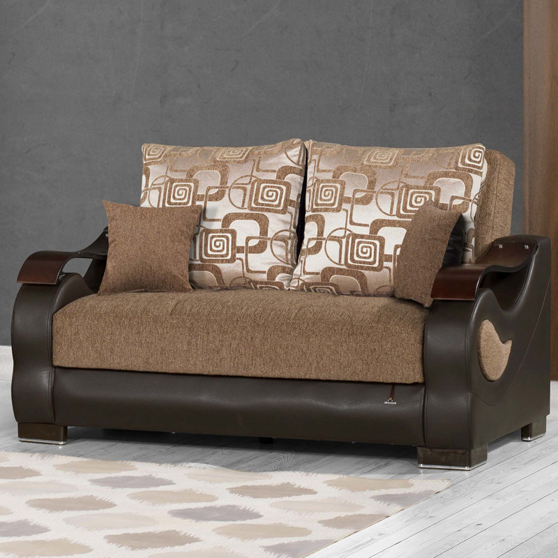 Rangement brun. Canapé-lit convertible. Espace compact. Chenille. Capacité de poids de 600 lb. Revêtement en chenille de qualité. Avant-gardiste et pratique. Convient aux petits espaces. Capacité