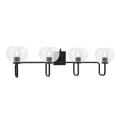 Amarmula 4 Light Bath Bar, Matte Black Finish, 7" Clear Bubble Glass