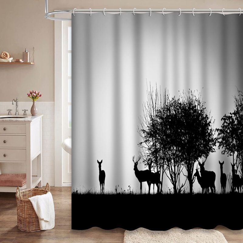 Rideau de douche avec 12 crochets Deer Stag Forest, L 72 po x l 72 po