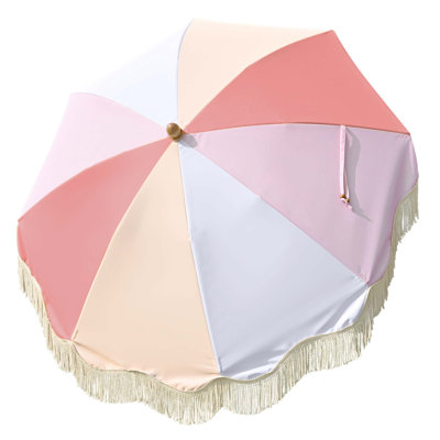 Sughra Urban Modern 6 FT Fringe Umbrella Cover Replacement for Pop-up Shop Market, Artisanal Food Truck, Bistro Sidewalk Cart - Palm Springs, PINK