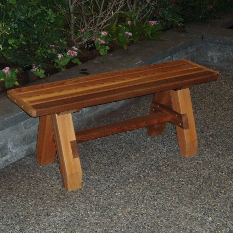 Cedar Stain Solid Wood Outdoor Bench, 48" Wide