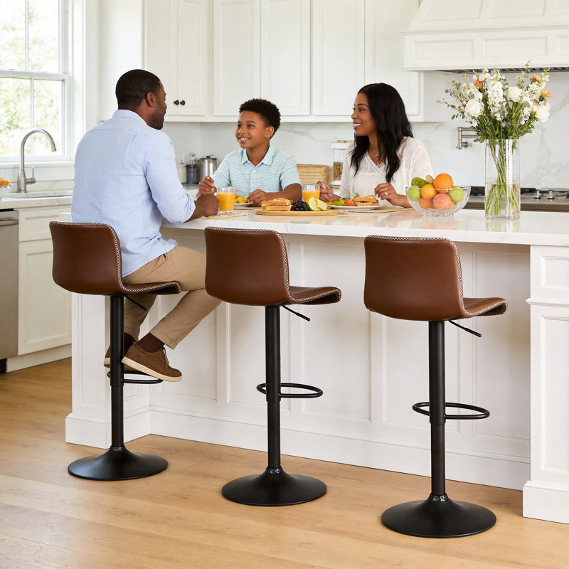 Tabouret de bar rotatif à hauteur réglable avec structure en métal, Brun, 3