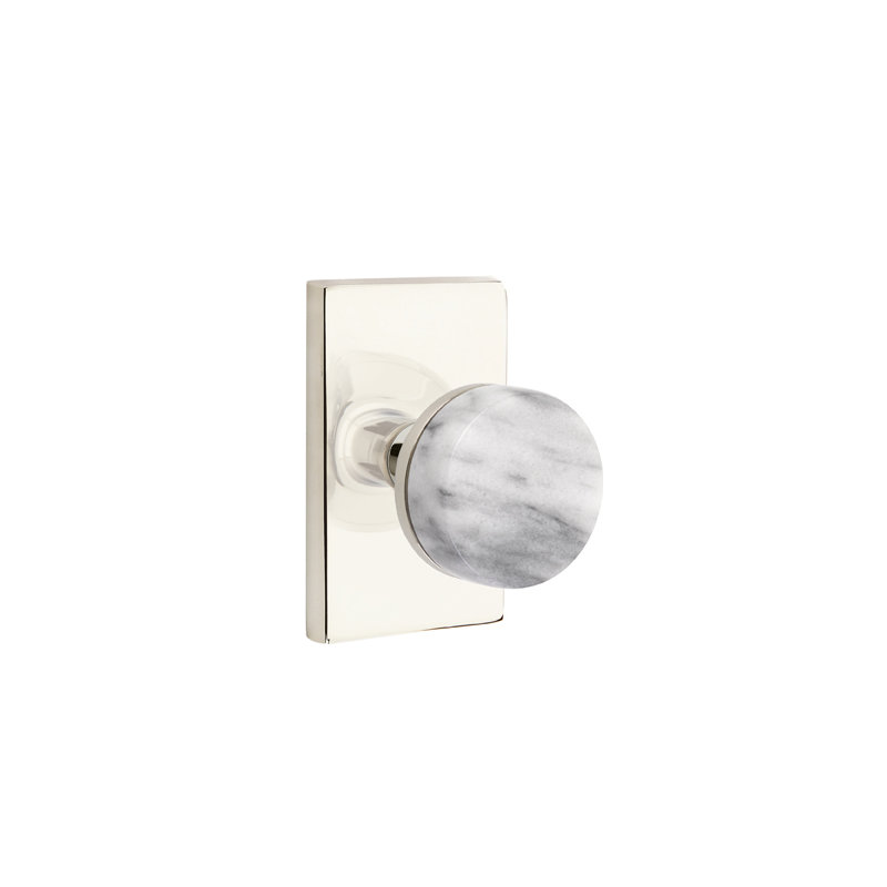 Select Round Knob with Rectangle Rosette, Unlacquered Brass