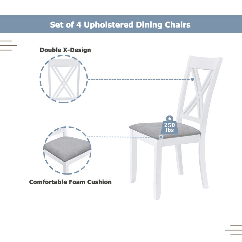 Ensemble de salle à manger rustique en bois 5 pièces avec chaises à dossier en X pour petits espaces, blanc, Brun