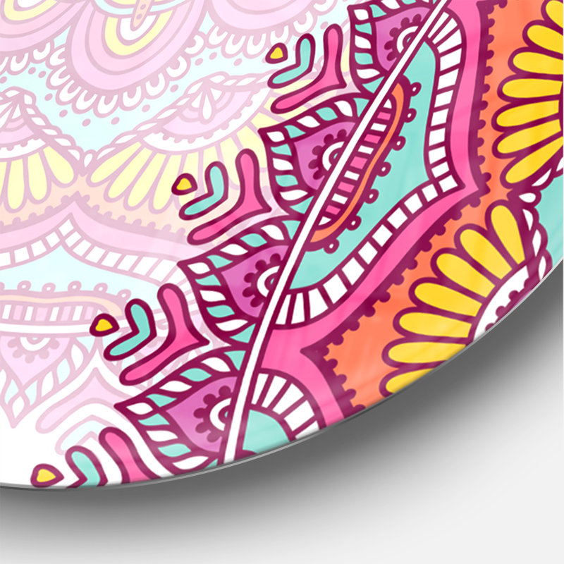 Ethnique floral rose Mandala - horloge murale moderne, Moyen