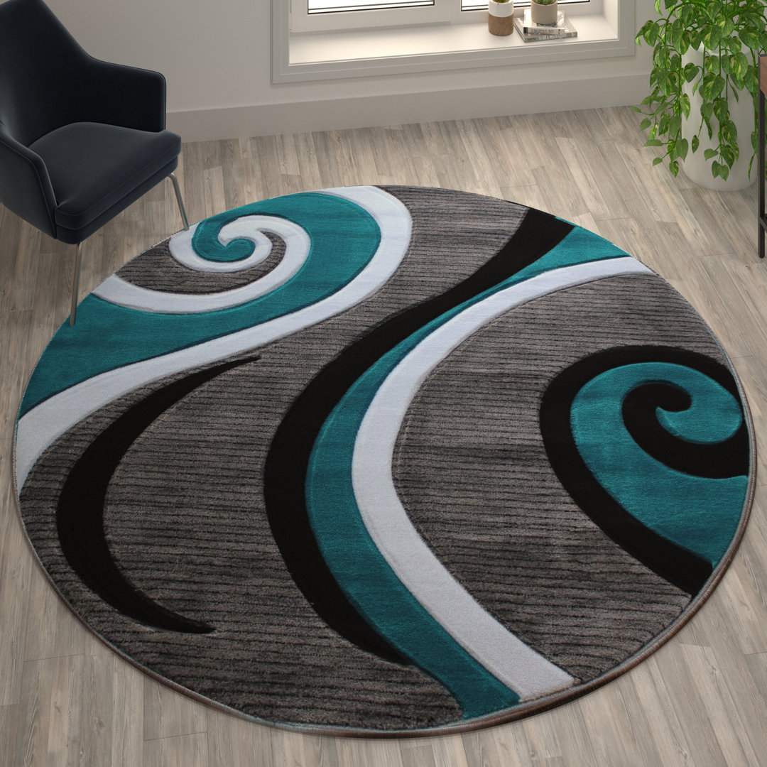 Skaghe Modern High-Low Sculpted Swirl Design Abstract Area Rug Orren Ellis Rug 