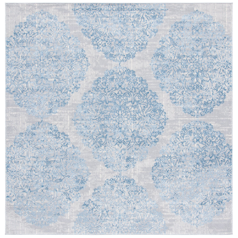 Arrabella Jessa Ikat Gray/Blue Area Rug, Square 6'7"