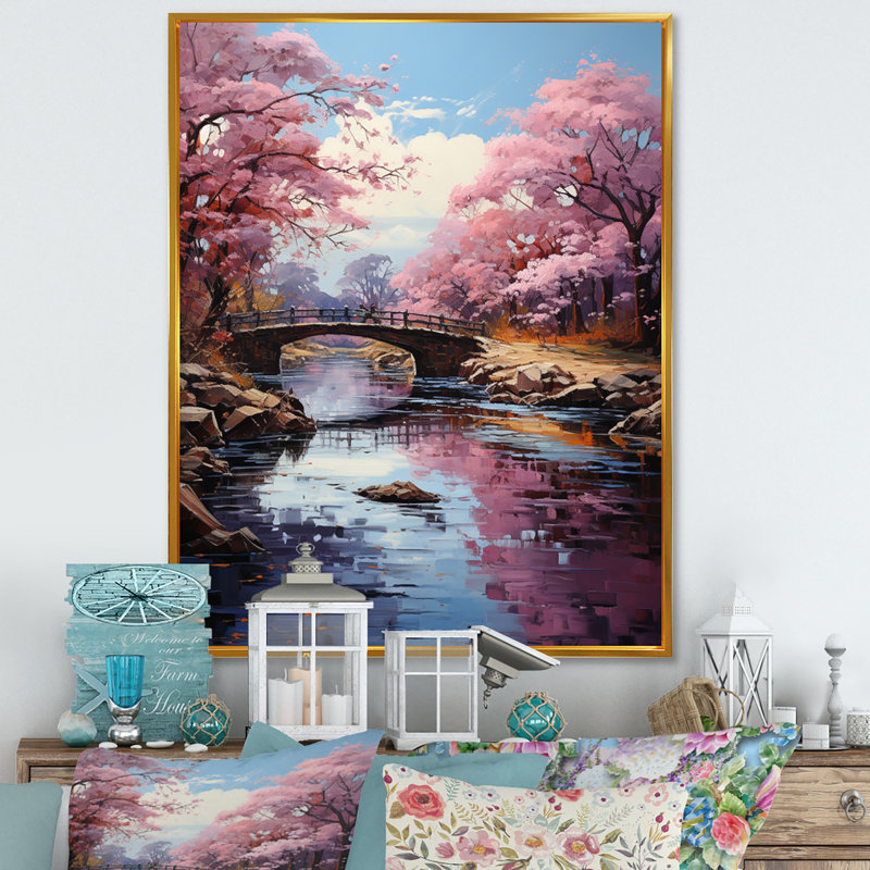 «Gonave Asian Art Cherry Blossom I», reproduction d'art, H 44 po x l 34 po x P 1,5 po, Cadre flottant doré