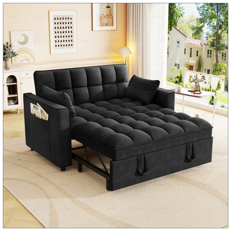 Canapé-lit moderne en velours avec lit inclinable réglable et lit escamotable, parfait pour les petits espaces et les salons