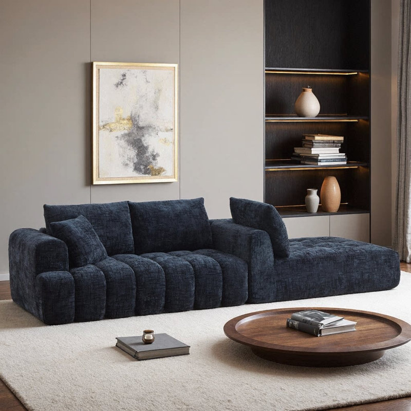Canapé modulaire surdimensionné en L 108 po Chenille, Bleu