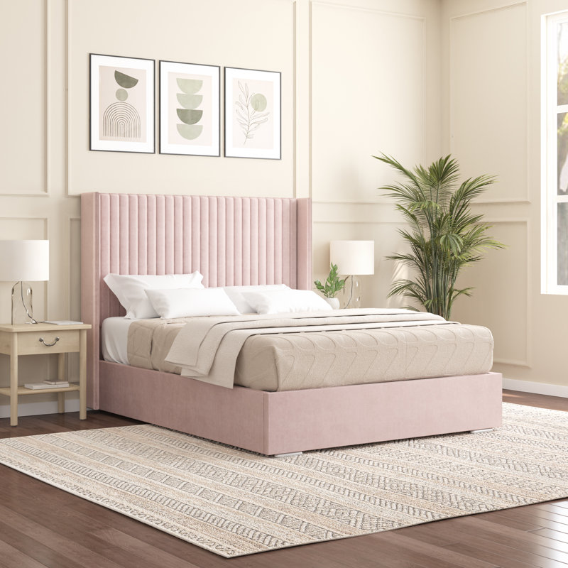 Shelton Upholstered Bed Frame, Small Double (4'), Pink