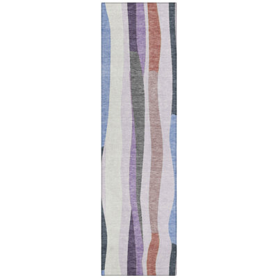 Machine Washable Indoor/Outdoor Husby ACN2188 Striped Rug