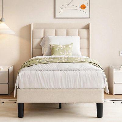 Modern Linen Upholstered Bed Frame with USB Charging Station
