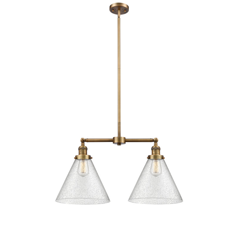 Runkle 2 - Light Kitchen Island Pendant, 6 Watt Vinage LED Bulb, Seedy, Brushed Brass