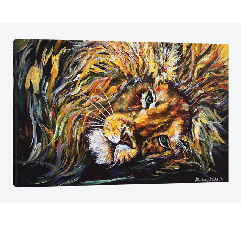 «Just Lion Around», reproduction sur toile, H 12 po x l 18 po x P 1,5 po, Toile tendue, Pas de tapis