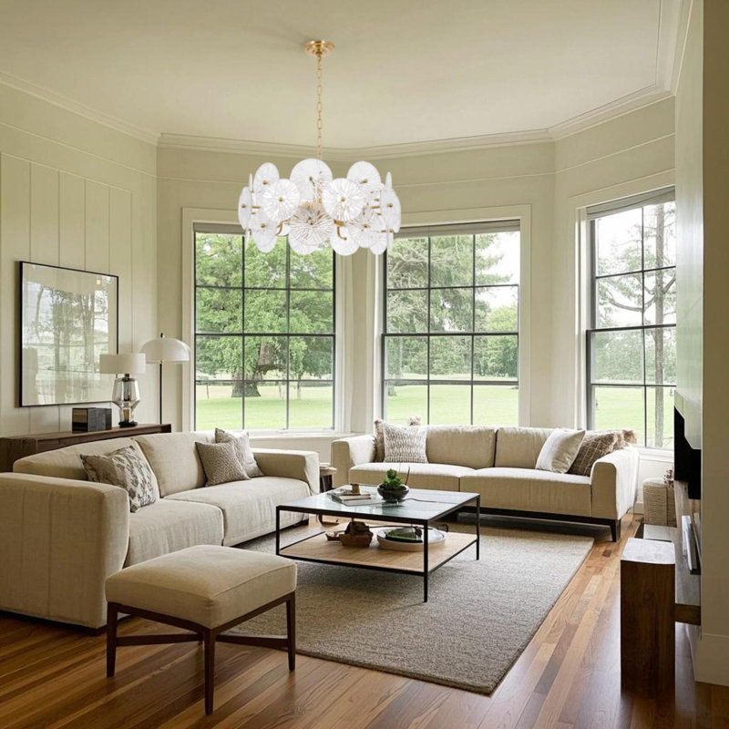 Golden French-style Round Minimalist Three-tier Glass Chandelier - Adjustable Length E14 Base