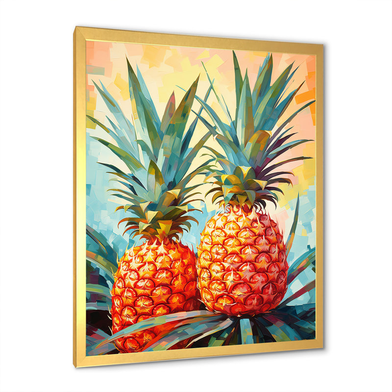 Sérénade ensoleillée à l'ananas, H 20 po x l 12 po x P 1 po, Encadrement doré