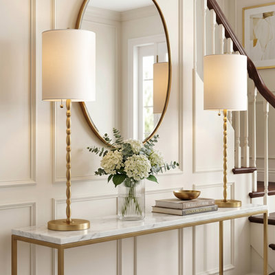 Buffet Lamps Élégantes lampes de table de 28,5 po de hauteur avec une base en marbre et une tige en laiton et un abat-jour en lin pour le salon, la salle à manger, l'entrée, la ferme et l'éclairage 