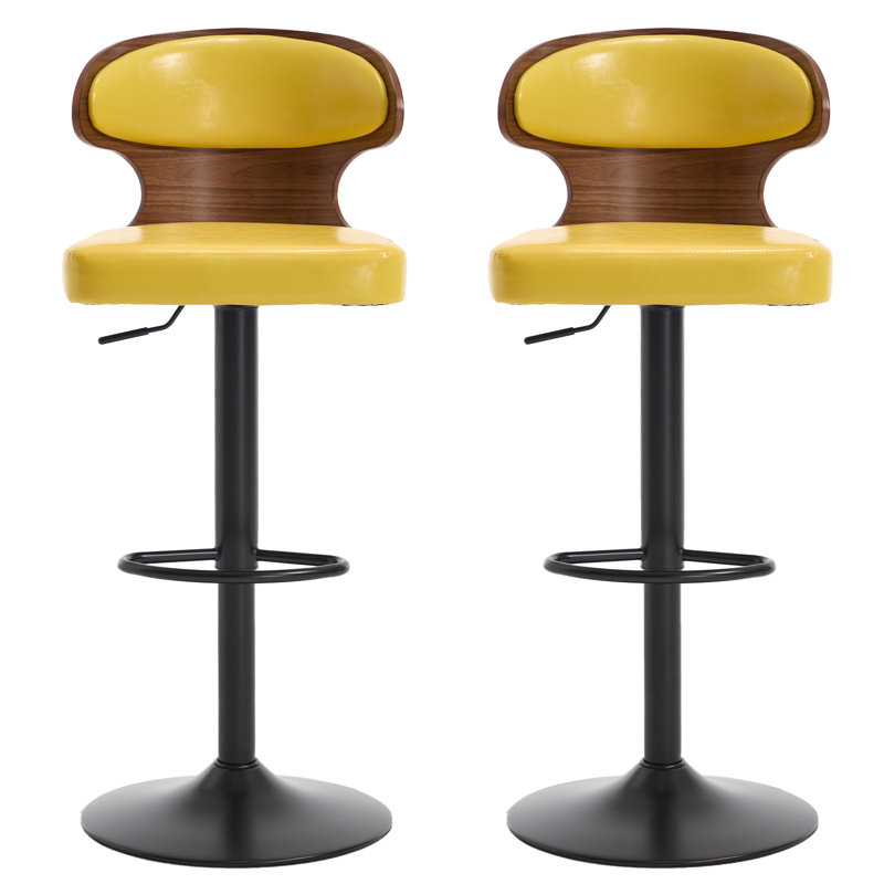 Swivel PU Leather Adjustable Height Bar Stool, Yellow