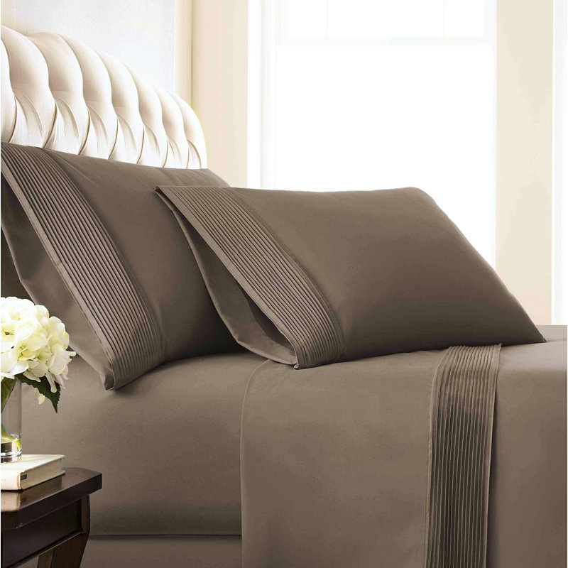 Eldon Microfiber Pleated Hem Two Pillowcases by Southshore Fine Linens, Queen, Dark Taupe