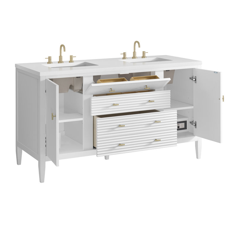 Myrrin 60'' W Double Vanity, White Zeus, Bright White, 8" Widespread