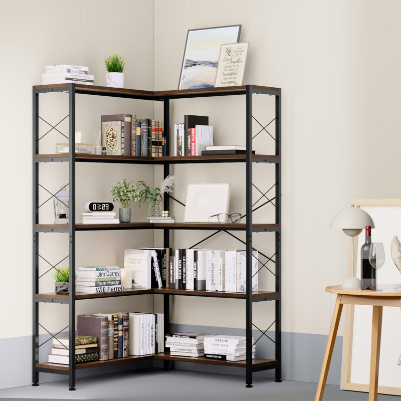 Anorea Corner Bookcase, (5 Shelves) 64.37" H x 30.7" W x 30.7" D
