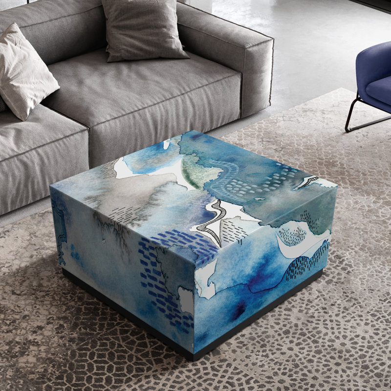 Subtle Blues Beveled Art Glass Coffee Table