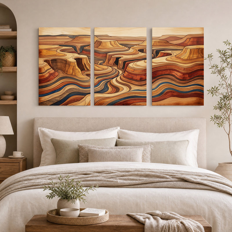 «Layered Canyon Landscape in Earth Tones», ensemble de 3 toiles murales, H 30 po x l 20 po x 3 pièces
