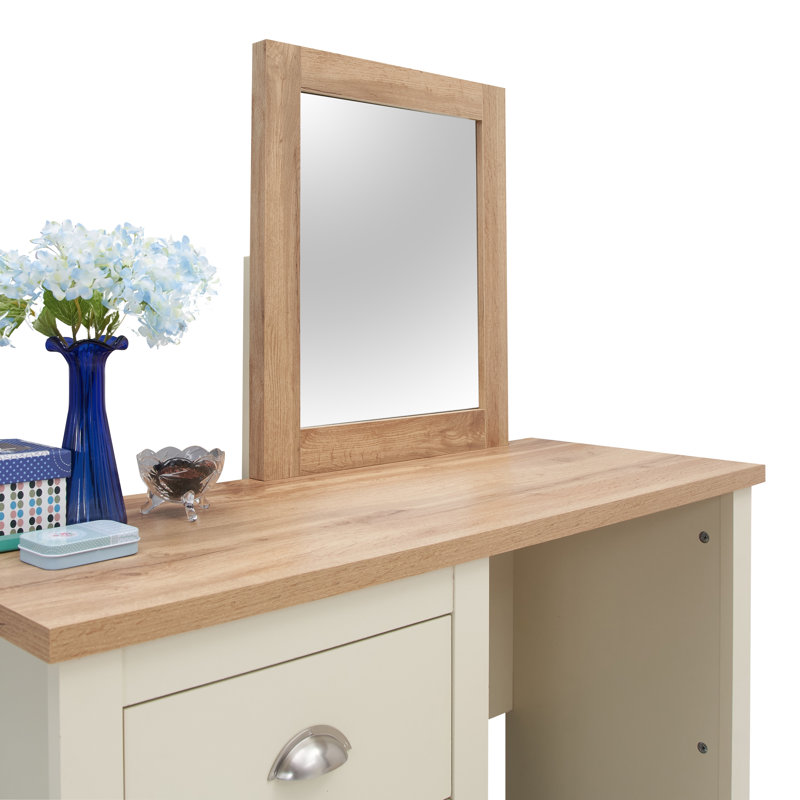 Aquitaine Dressing Table with Mirror, Cream/Oak