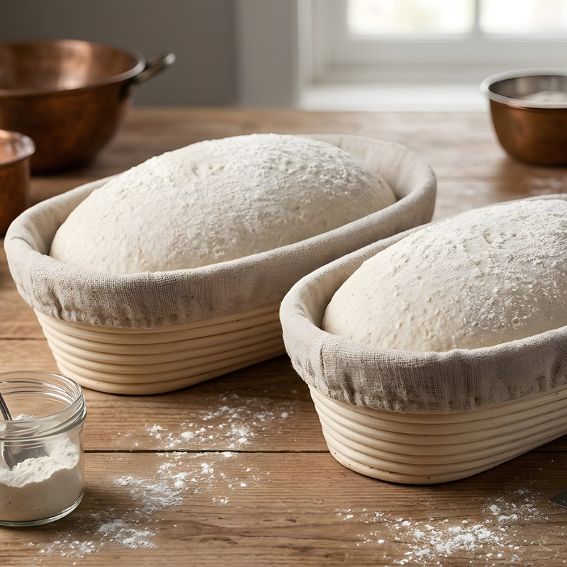 Ensemble de 2 paniers ovales en rotin à l'épreuve du levain avec doublures en lin Cheer Collection, ensemble de 2