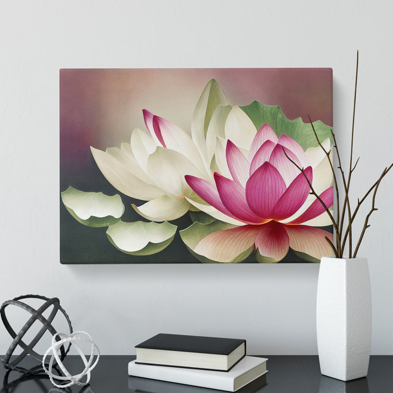 Harmonious Lotus Flowers - Wrapped Canvas, 50cm H x 76cm W x 3cm D