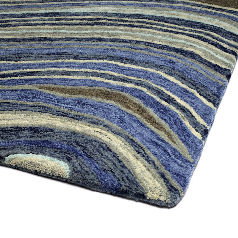 Blue and Beige Hand-Tufted Wool Rectangular Rug